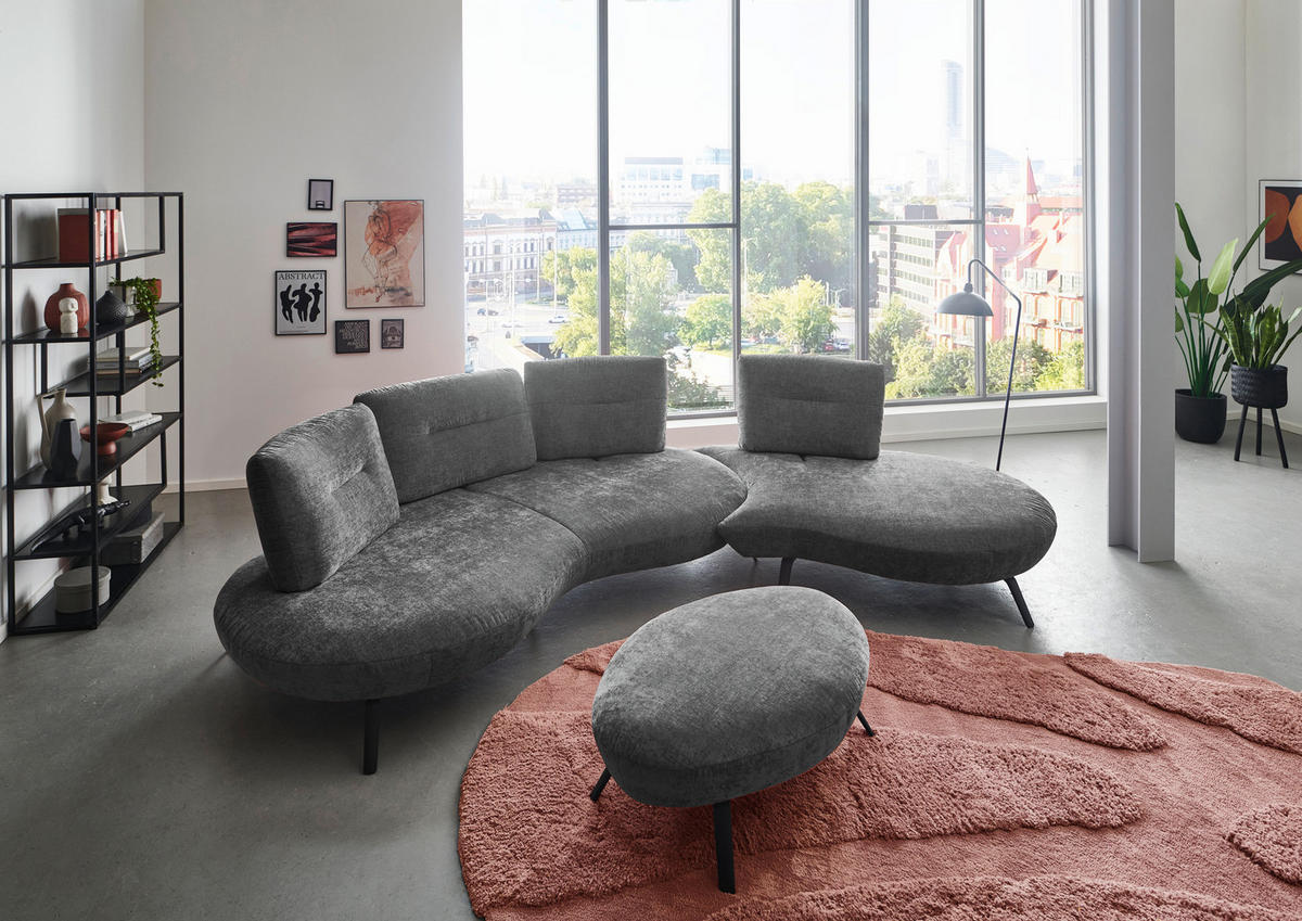 HOCKER Flachgewebe Anthrazit  - Anthrazit/Schwarz, Design, Textil/Metall (117/43/78cm) - Moderano
