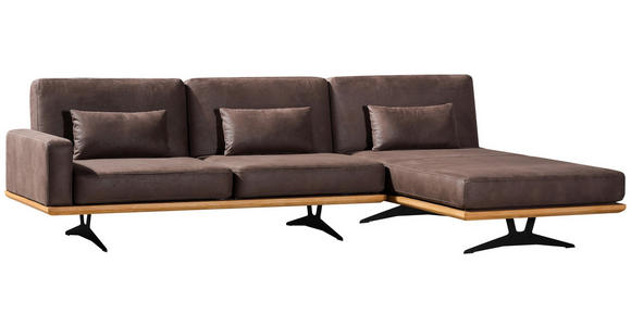 ECKSOFA Braun Flachgewebe  - Schwarz/Braun, Natur, Holz/Textil (326/170cm) - Novel