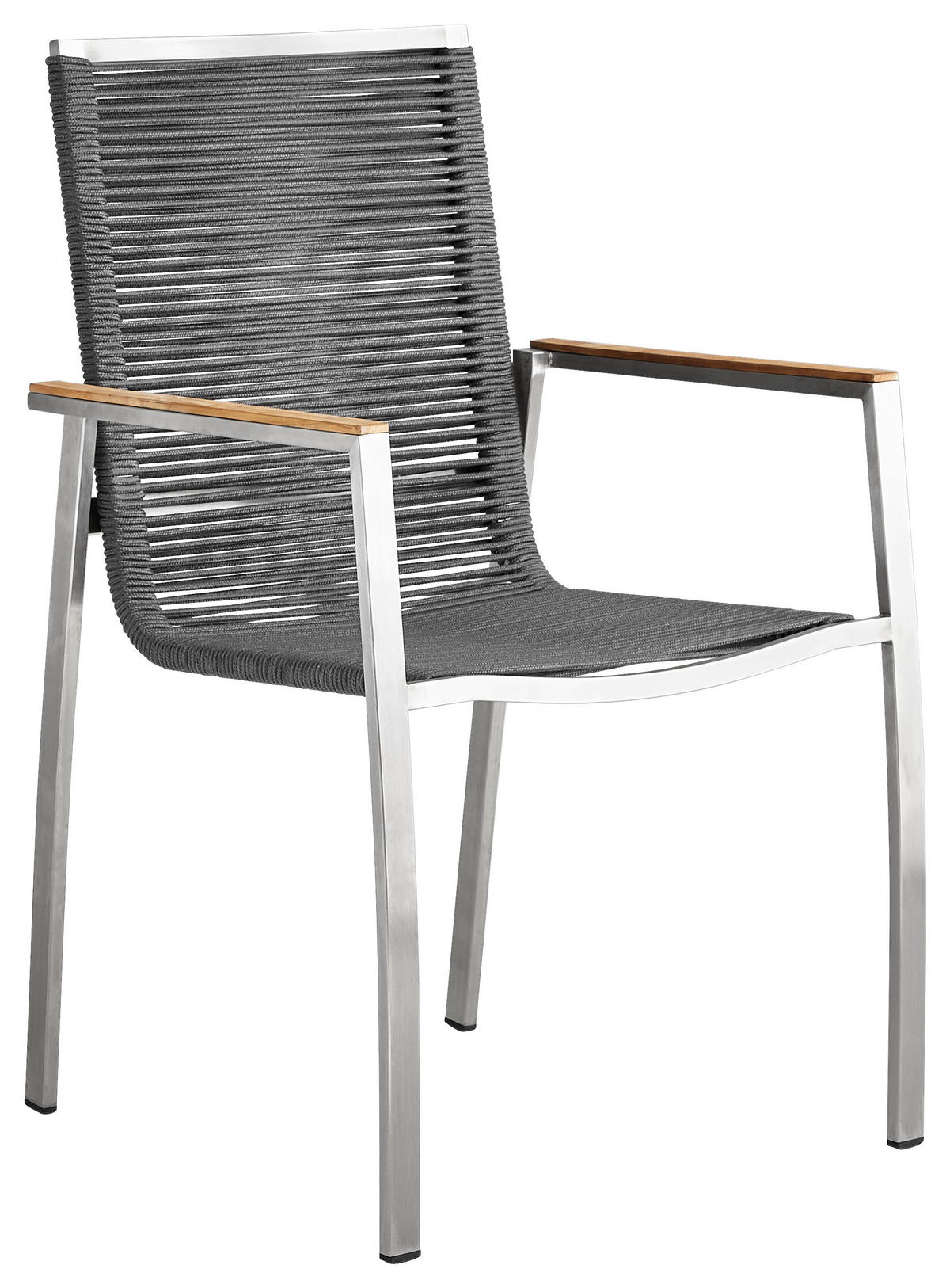 STAPELSESSEL Teakholz Edelstahl Edelstahlfarben, Dunkelgrau  - Edelstahlfarben/Dunkelgrau, Design, Holz/Textil (56/91/61cm) - Amatio