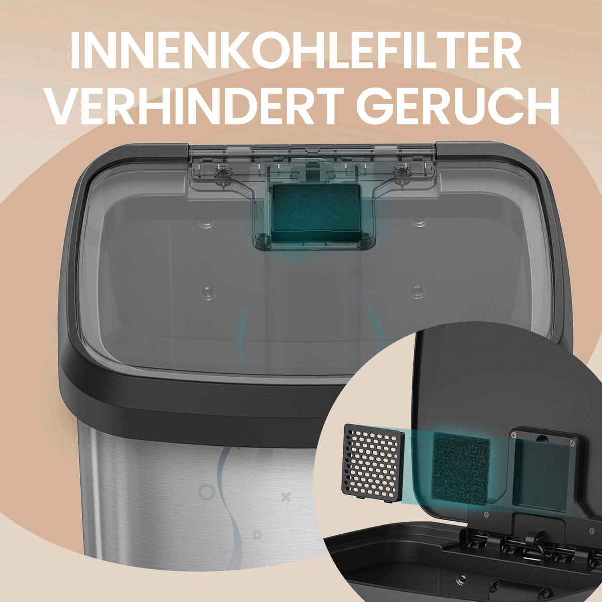 KÔŠ NA ODPADKY  68 l - čierna/strieborná, Basics, kov/plast (40,5/78/35cm)