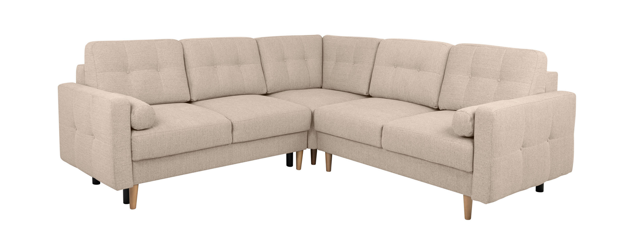 ECKSOFA Noret in Creme  - Beige/Buchefarben, Design, Holz/Textil (242/242cm) - MID.YOU