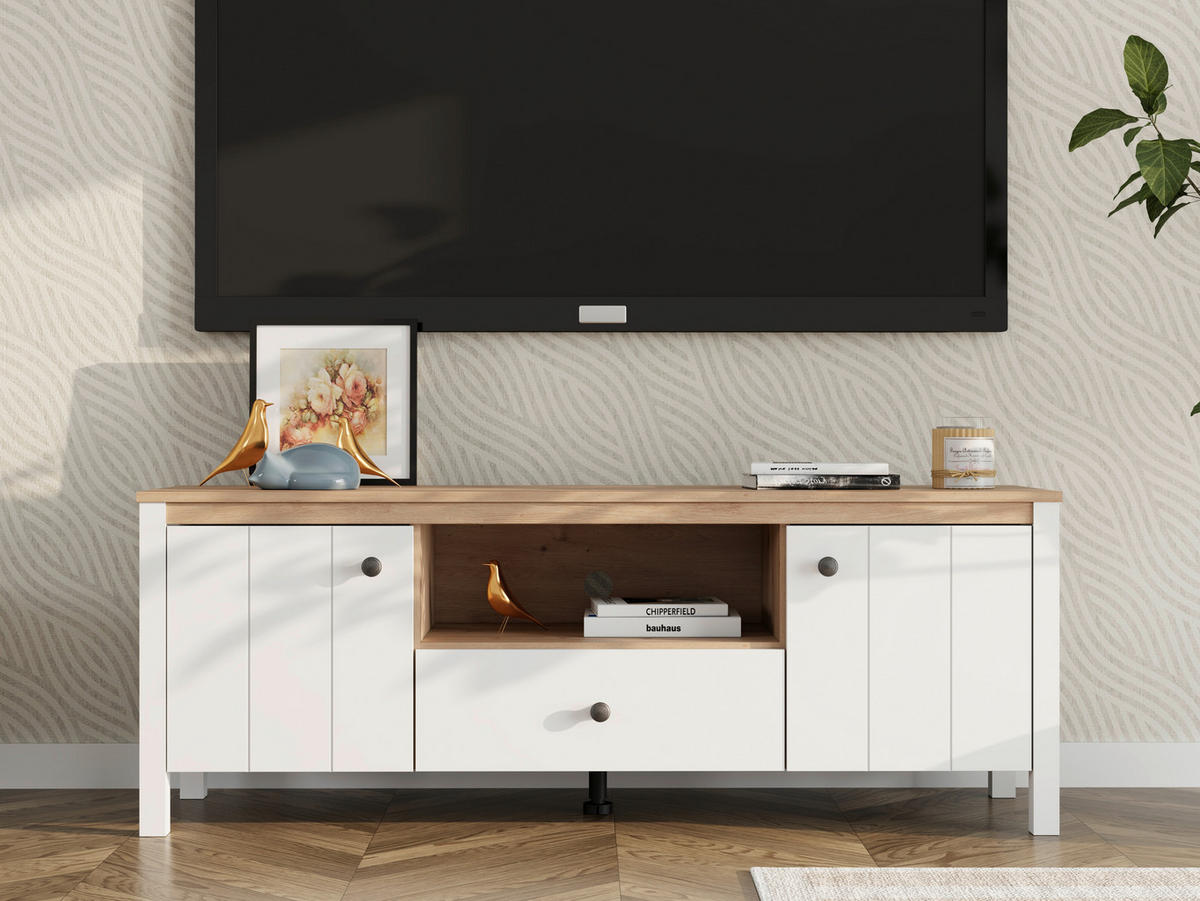 NISKA KOMODA   143/53.5/40 cm   bijela, hrast Artisan   - bijela/hrast Artisan, Basics, drvni materijal/plastika (143/53.5/40cm) - Carryhome