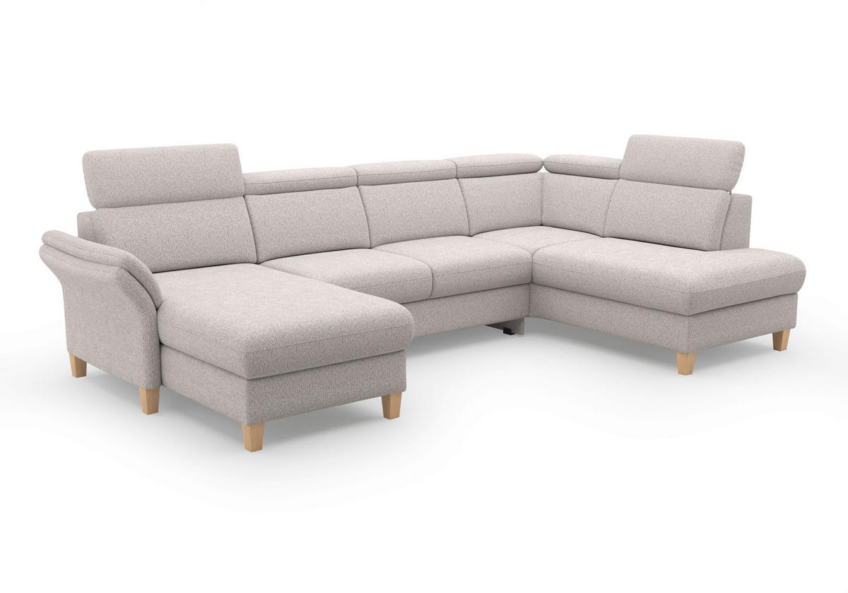 WOHNLANDSCHAFT GLENDALE E Silberfarben Chenille  - Eichefarben/Silberfarben, KONVENTIONELL, Holz/Textil (166/321/193cm) - Sit & More