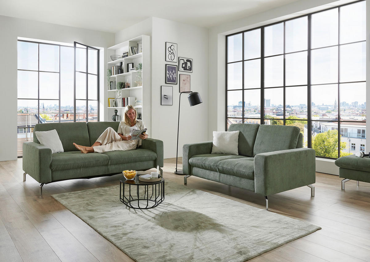 3-SITZER-SOFA Feincord Dunkelgrün  - Chromfarben/Dunkelgrün, Design, Textil/Metall (194/87/105cm) - Beldomo Style