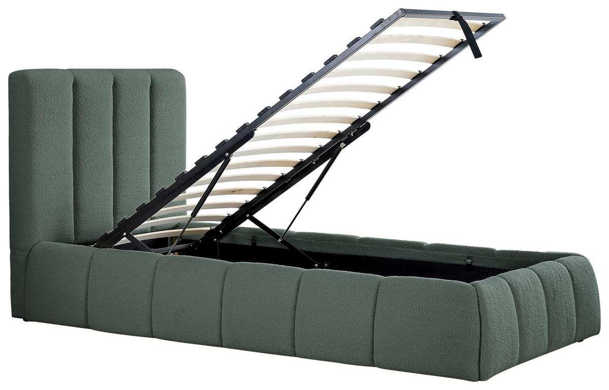POLSTERBETT gepolstertes Kopfteil, Lattenrost, Bettkasten 90/200 cm  in Grün  - Schwarz/Naturfarben, Design, Holz/Kunststoff (90/200cm) - Boxxx
