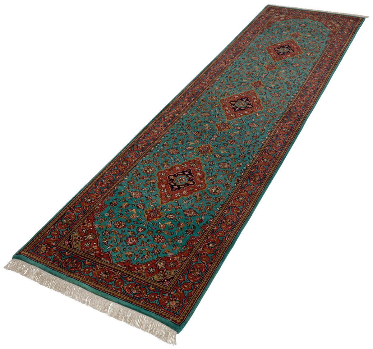 ORIENTTEPPICH 80/300 cm Kashan LT Blue/Peach Orange, Hellblau  - Orange/Hellblau, LIFESTYLE, Textil (80/300cm) - Cazaris