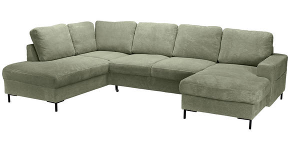 WOHNLANDSCHAFT Salbeigrün Cord  - Salbeigrün/Schwarz, KONVENTIONELL, Textil/Metall (197/303/148cm) - Carryhome