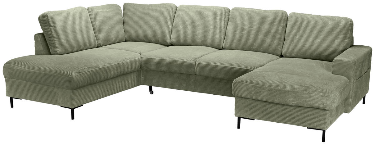 WOHNLANDSCHAFT Olivgrün Cord  - Schwarz/Olivgrün, KONVENTIONELL, Textil/Metall (197/303/148cm) - Carryhome