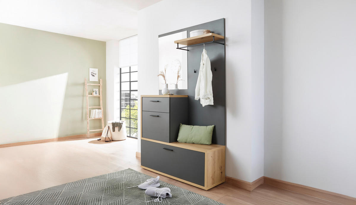 GARDEROBE 5-teilig  in 115/197/38 cm  - Eichefarben/Dunkelgrau, Design, Glas/Holzwerkstoff (115/197/38cm)