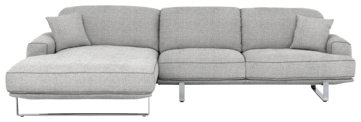 ECKSOFA in Flachgewebe Hellgrau  - Chromfarben/Hellgrau, Design, Textil/Metall (184/304cm) - Dieter Knoll