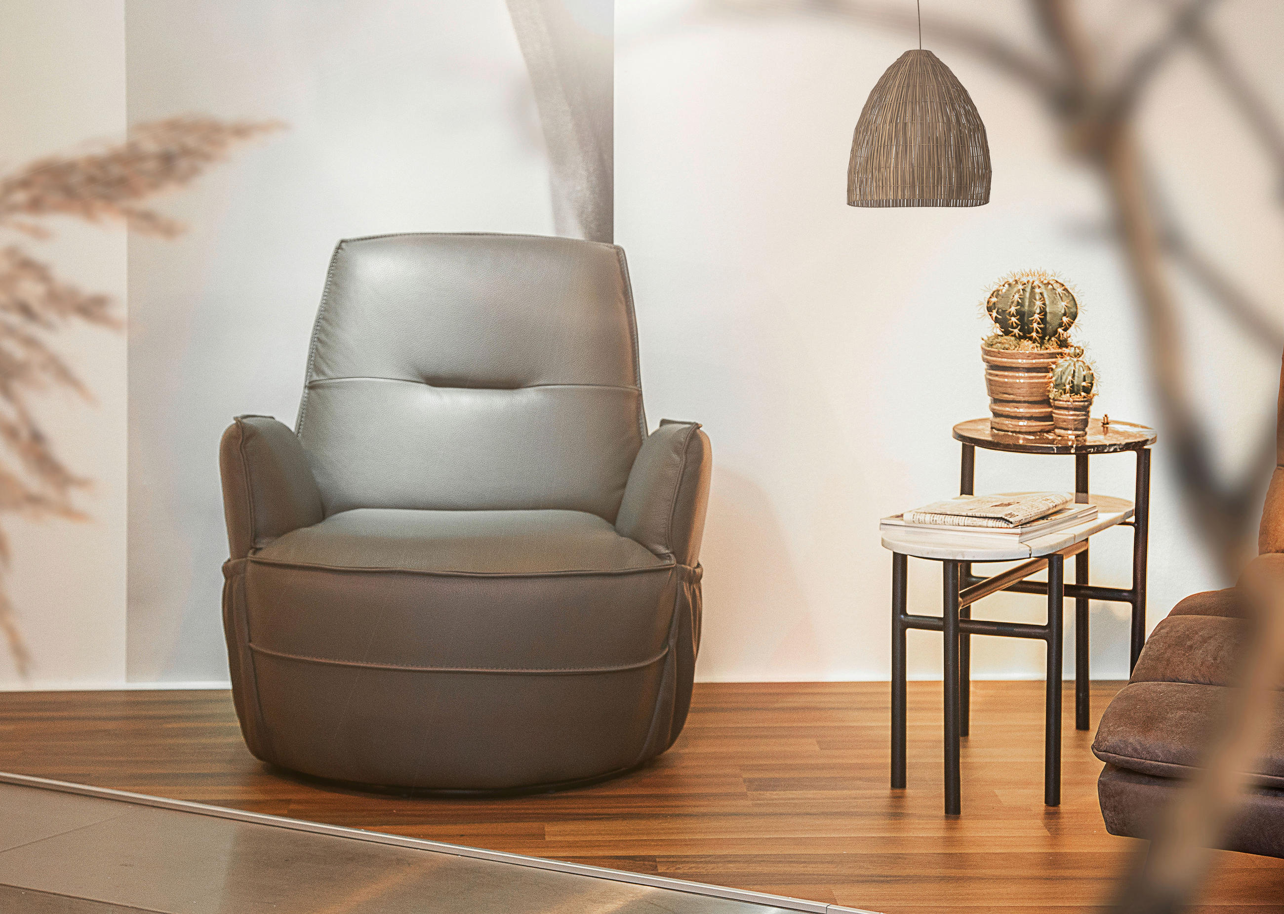 XXL-SESSEL - Dunkelbraun, Design, Leder/Metall (83/90/85cm) - Landscape