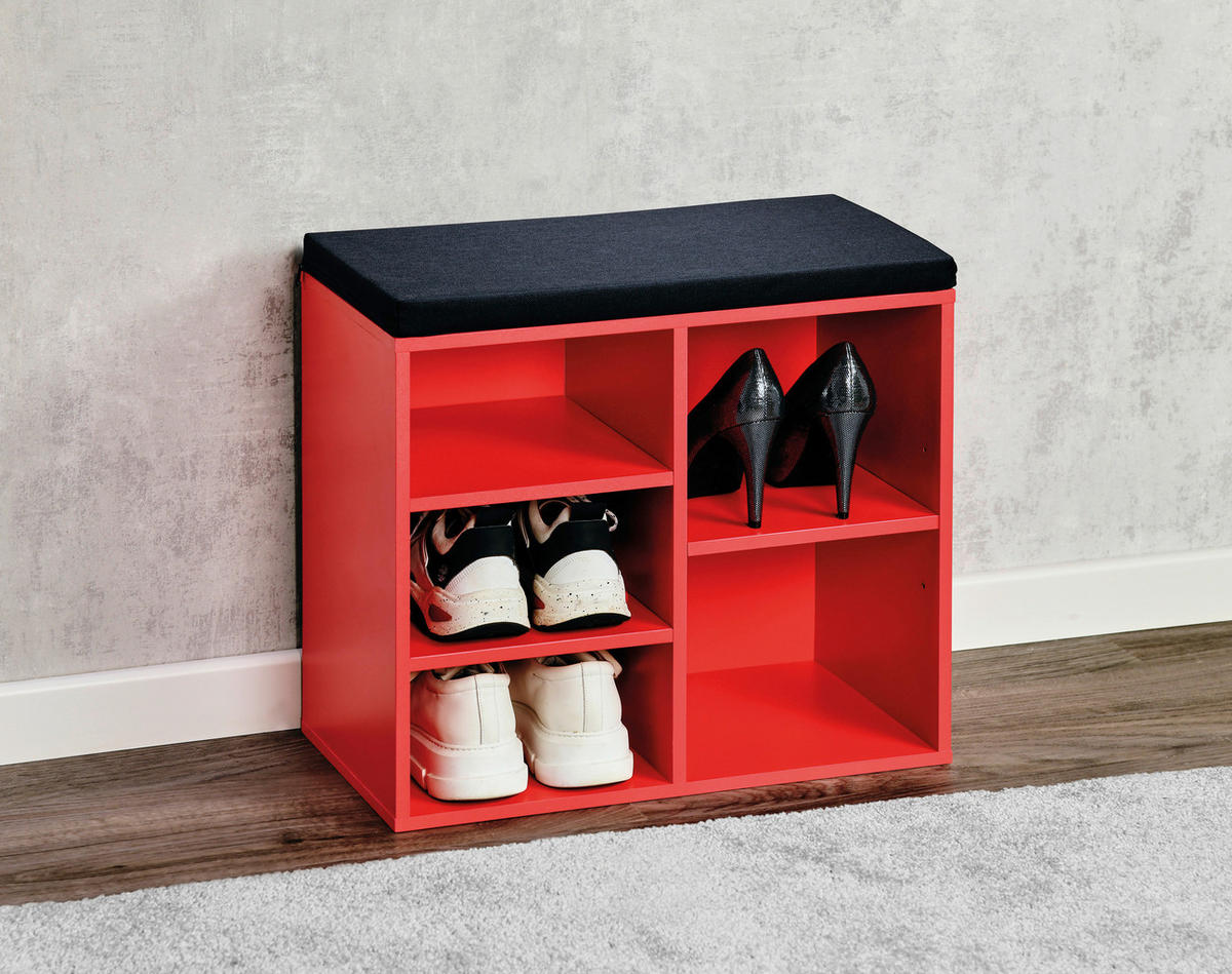 SCHUHREGAL Rot, Schwarz  - Rot/Schwarz, Basics, Holzwerkstoff/Textil (51,5/48/29,5cm) - Kesper