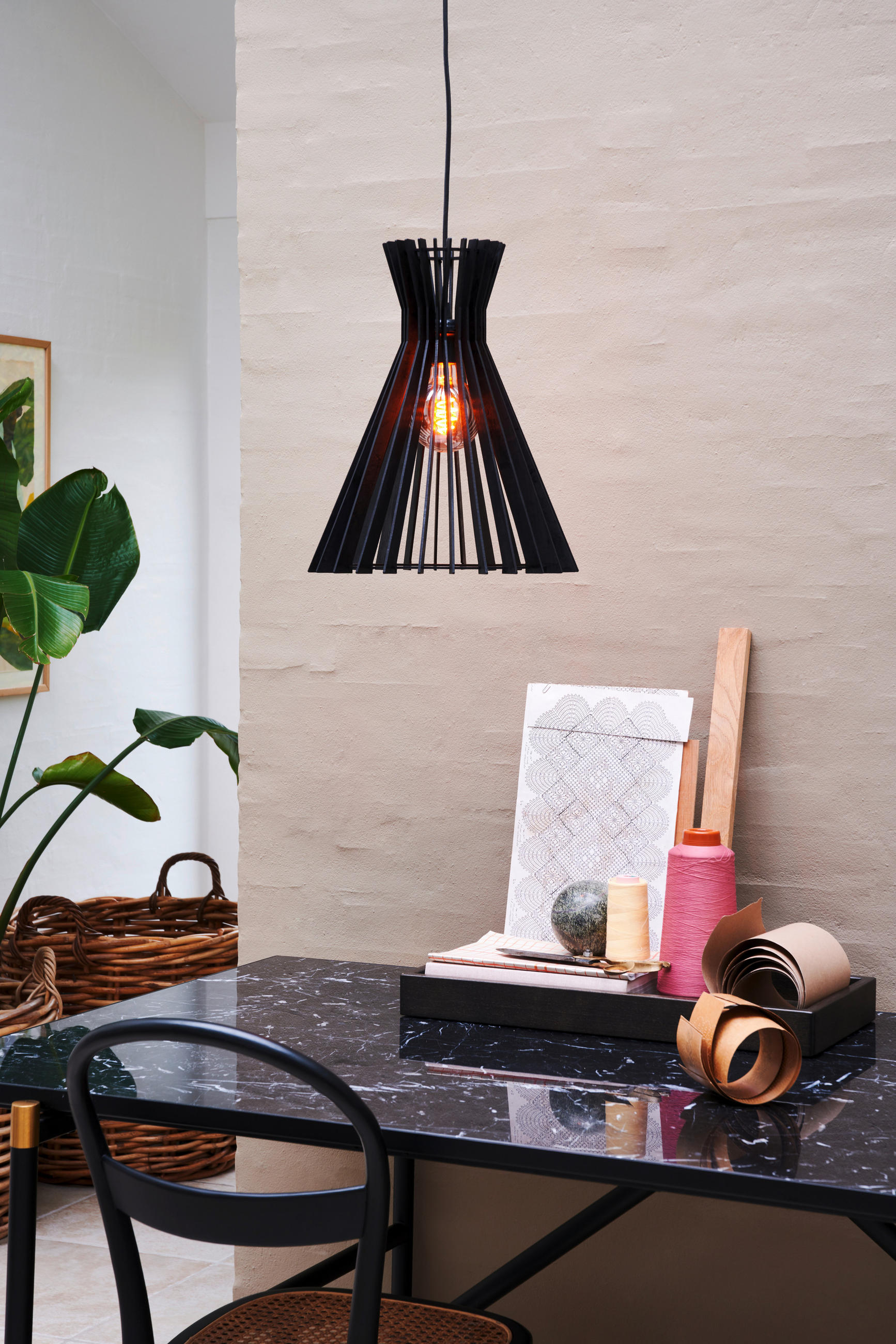 ZÁVĚSNÉ SVÍTIDLO, 34/41 cm  - černá, Natur, dřevo (34/41cm) - Nordlux