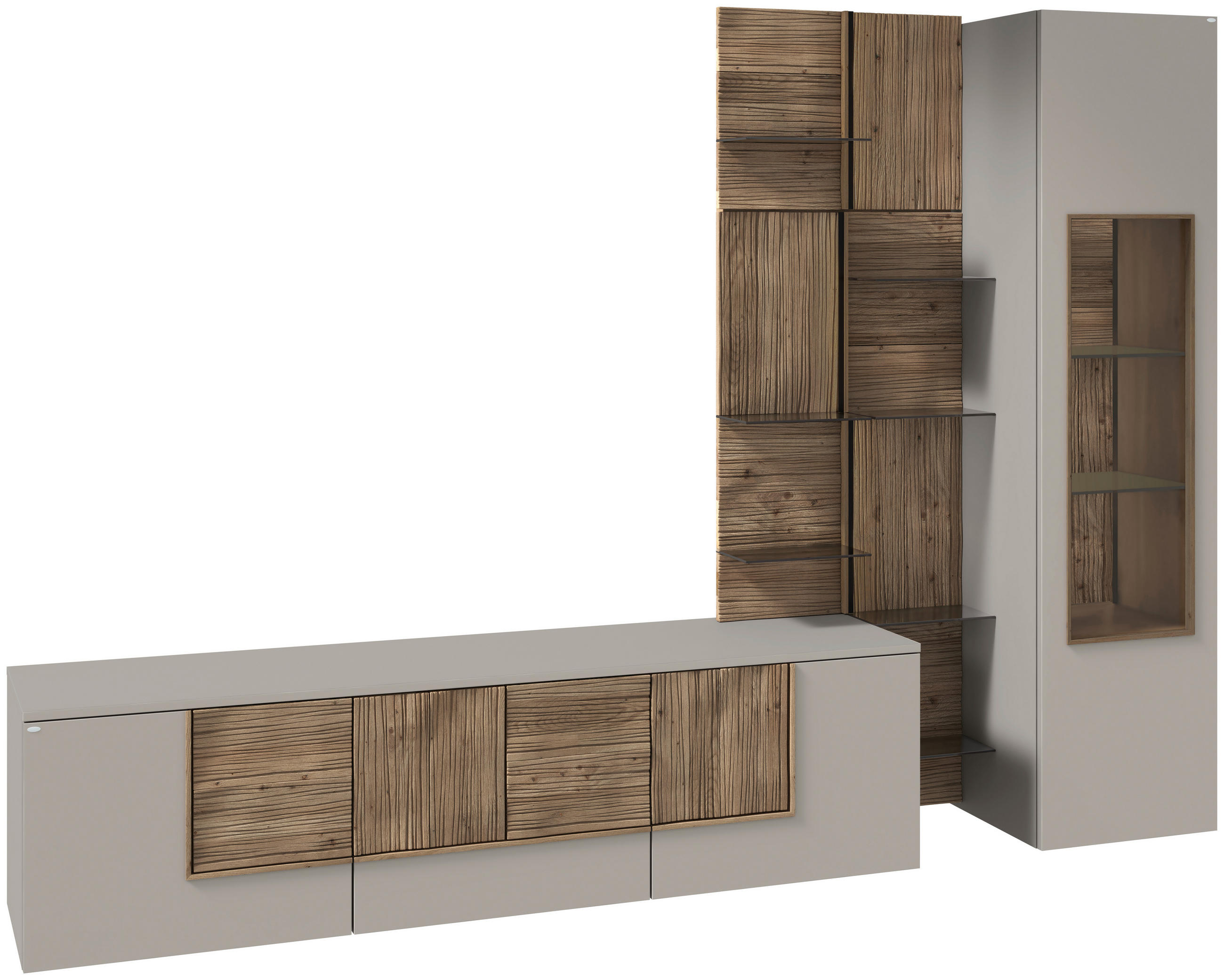 WOHNWAND  in Taupe, Wildeiche  272/196/50 cm  - Taupe/Wildeiche, Design, Glas/Holz (272/196/50cm) - Voglauer