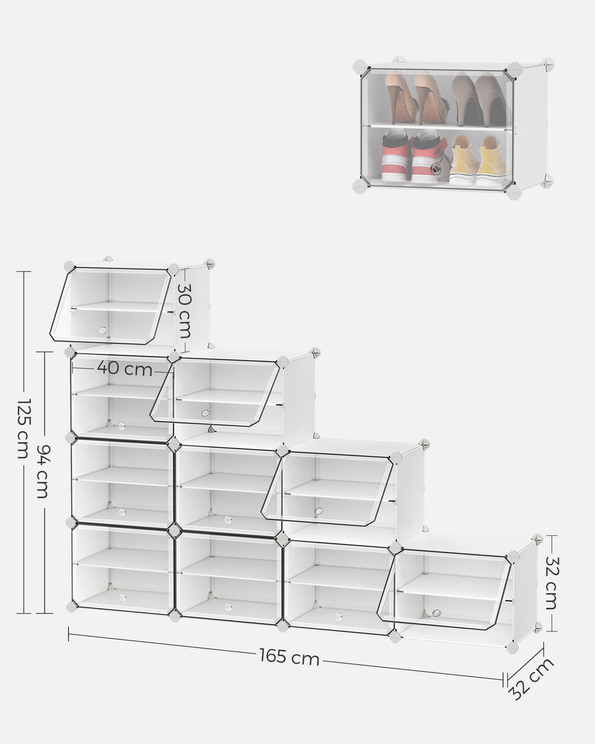 SCHUHREGAL 83/156/32 cm  - Transparent/Weiß, Basics, Kunststoff/Metall (83/156/32cm)
