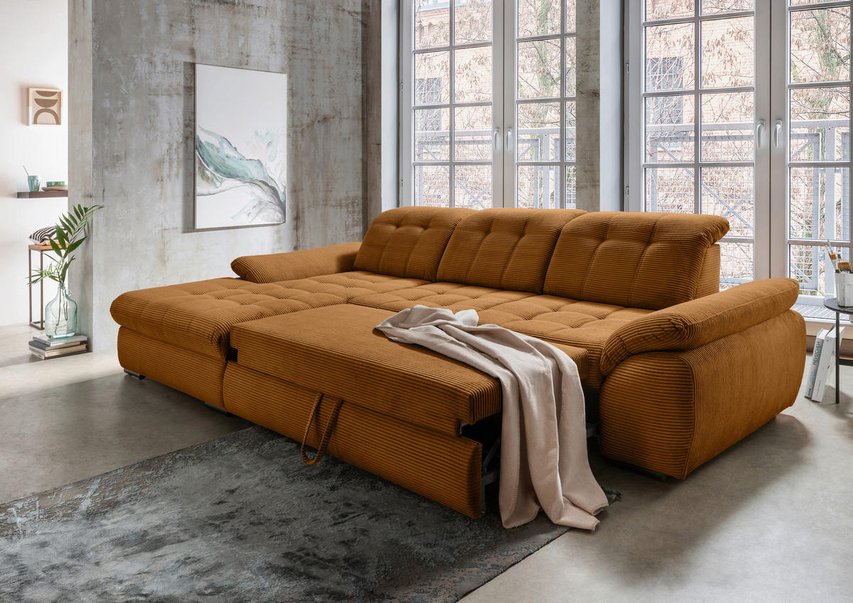 ECKSOFA in Cord Goldfarben  - Goldfarben/Schwarz, Modern, Textil/Metall (184/314cm) - Livetastic