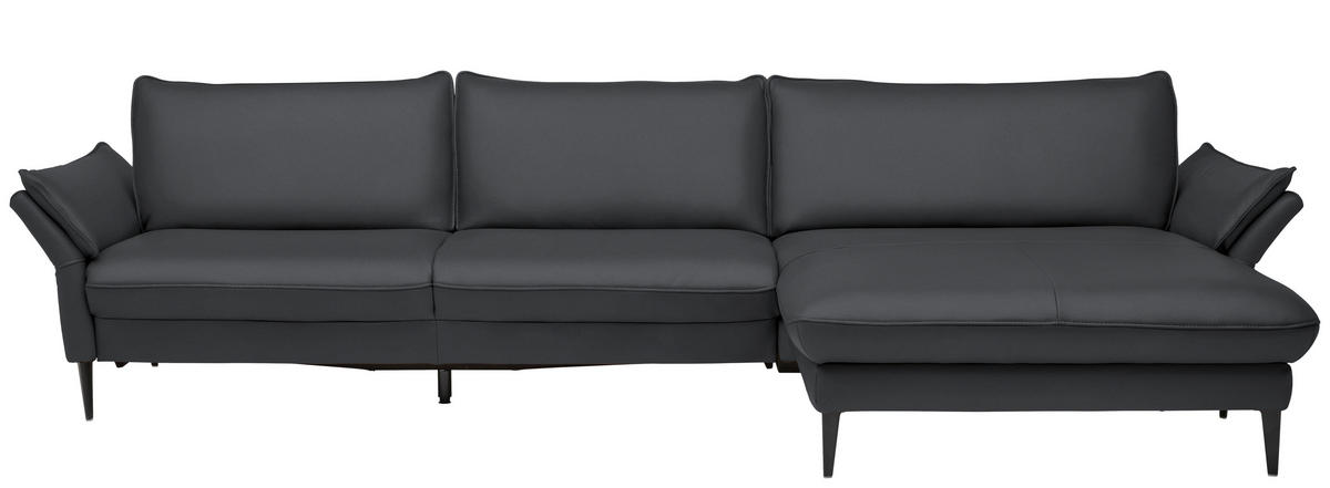 ECKSOFA in Echtleder Schieferfarben  - Schieferfarben/Schwarz, Design, Leder/Metall (334/172cm) - Valdera