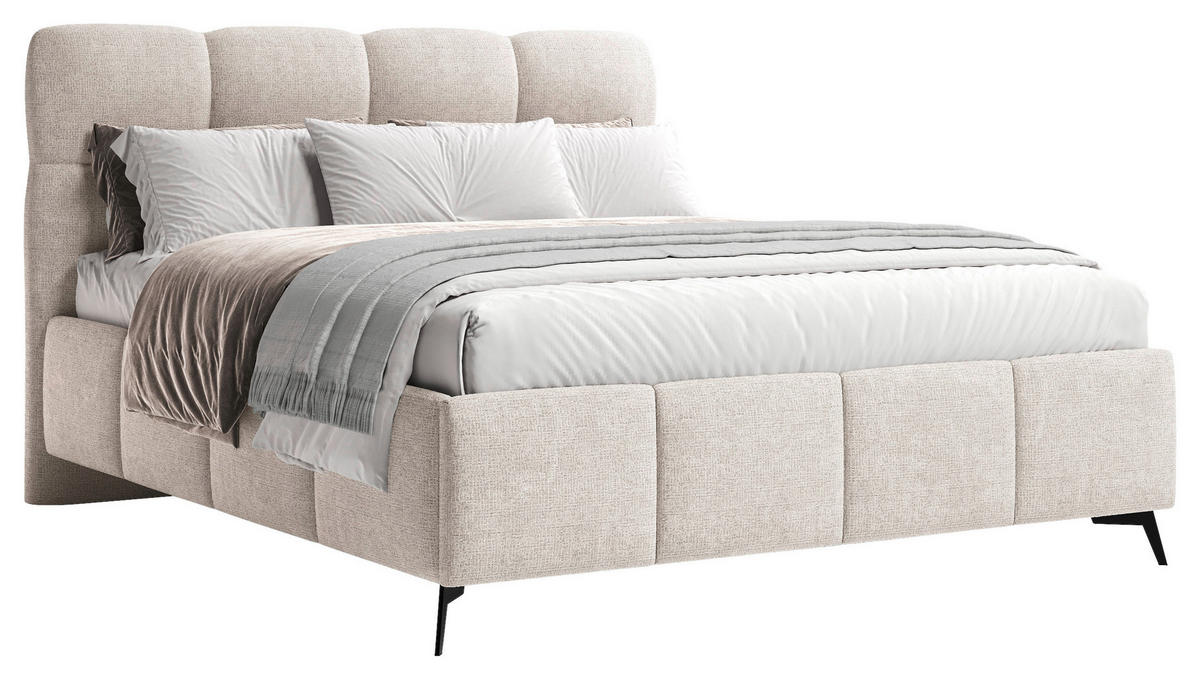 POLSTERBETT 140/200 cm,  in Beige, gepolstertes Kopfteil, Lattenrost,  - Beige/Schwarz, Design, Holz/Textil (140/200cm) - Chameo