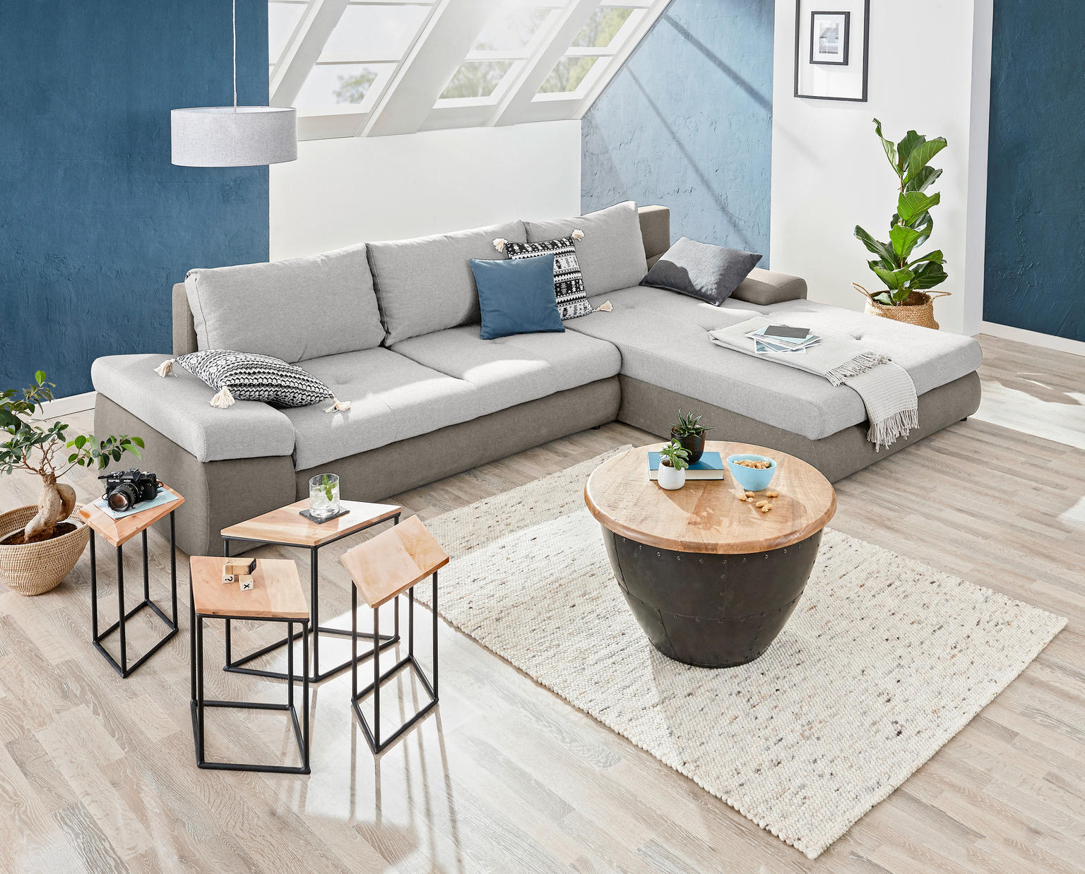 ECKSOFA Creme, Beige Webstoff - Einrichtungsbeispiel