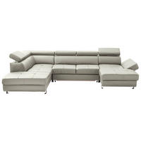 Wohnlandschaft inkl.Funktionen Grau Kombination Echtleder/Lederlook  - Chromfarben/Grau, Design, Leder/Textil (212/327/157cm) - Stylife