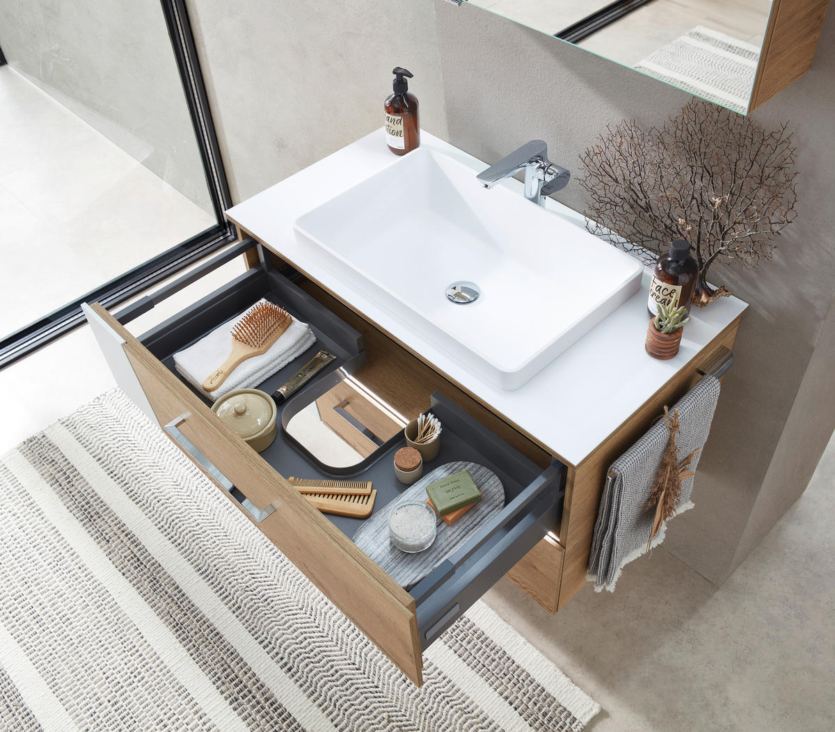 WASCHTISCHKOMBI 92 cm  - Chromfarben/Eichefarben, KONVENTIONELL, Holzwerkstoff/Kunststoff (92cm) - Sadena