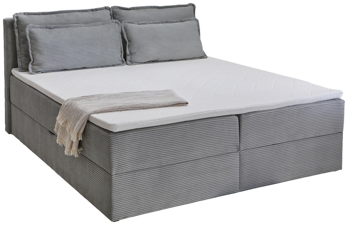 BOXBETT 180/200 cm,  in Hellgrau, Kissen, Bettkasten, Topper, H3 + H3 = fest  - Hellgrau/Schwarz, Design, Kunststoff/Textil (180/200cm) - Chameo