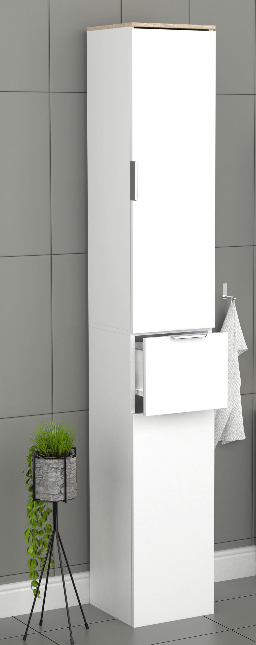 HÖGSKÅP  - vit/Sonoma ek, Modern, trämaterial (30/190/30cm) - MID.YOU