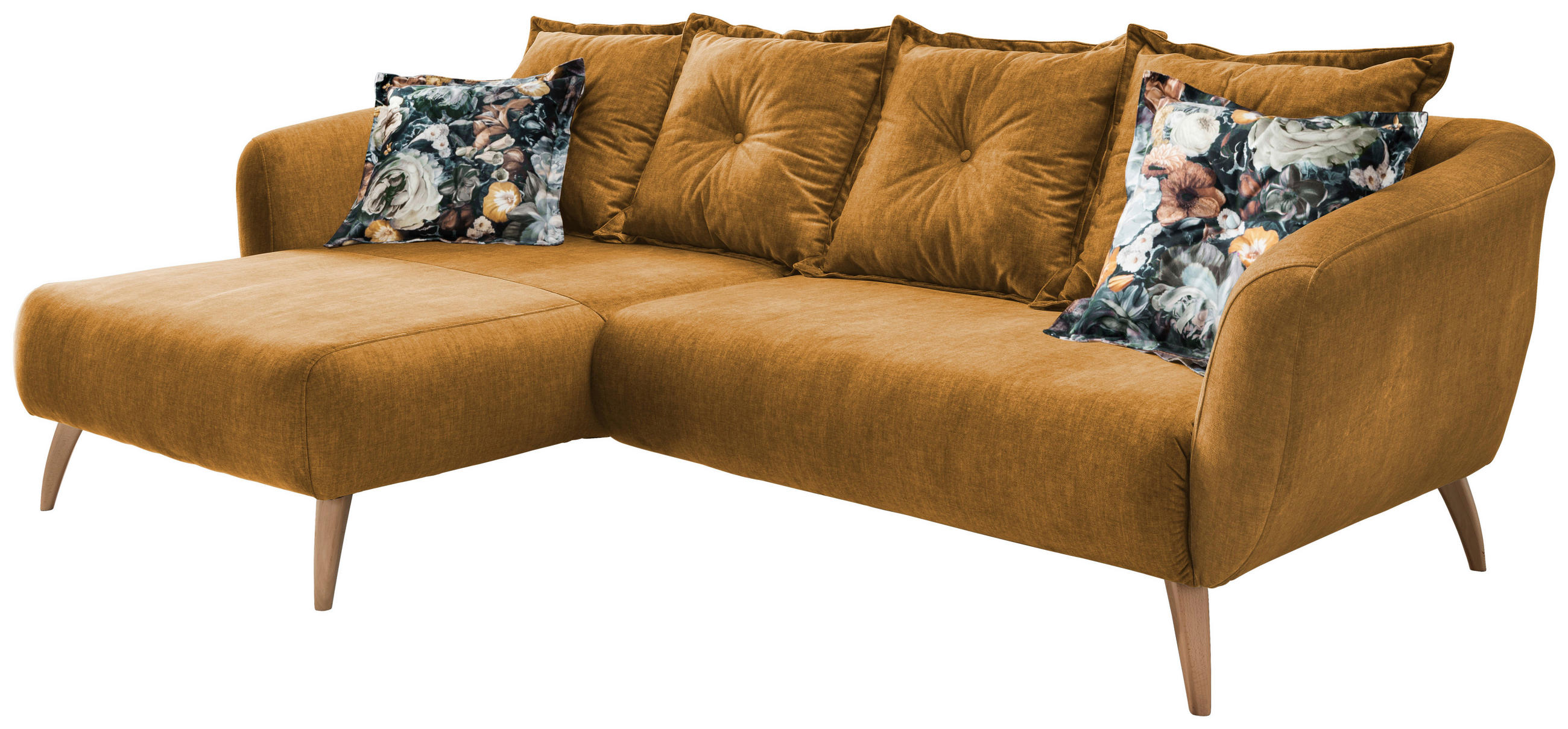 ECKSOFA Gelb, Multicolor Velours  - Gelb/Buchefarben, MODERN, Holz/Textil (162/277cm) - Livetastic