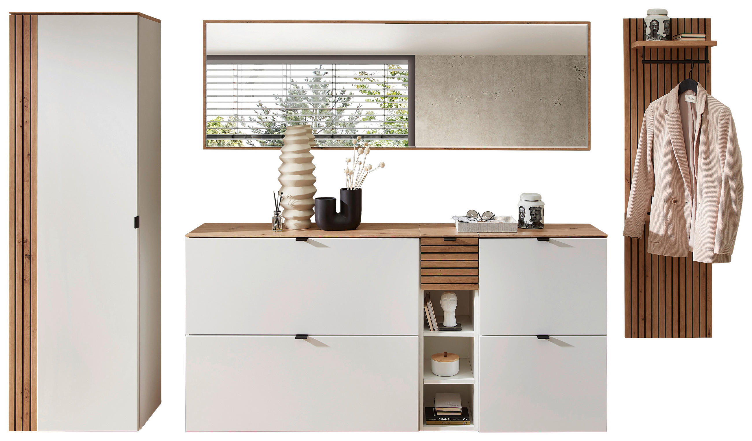 GARDEROBE 6-teilig  in 306/179/37 cm  - Weiß/Eiche Artisan, Design, Holzwerkstoff (306/179/37cm) - Voleo