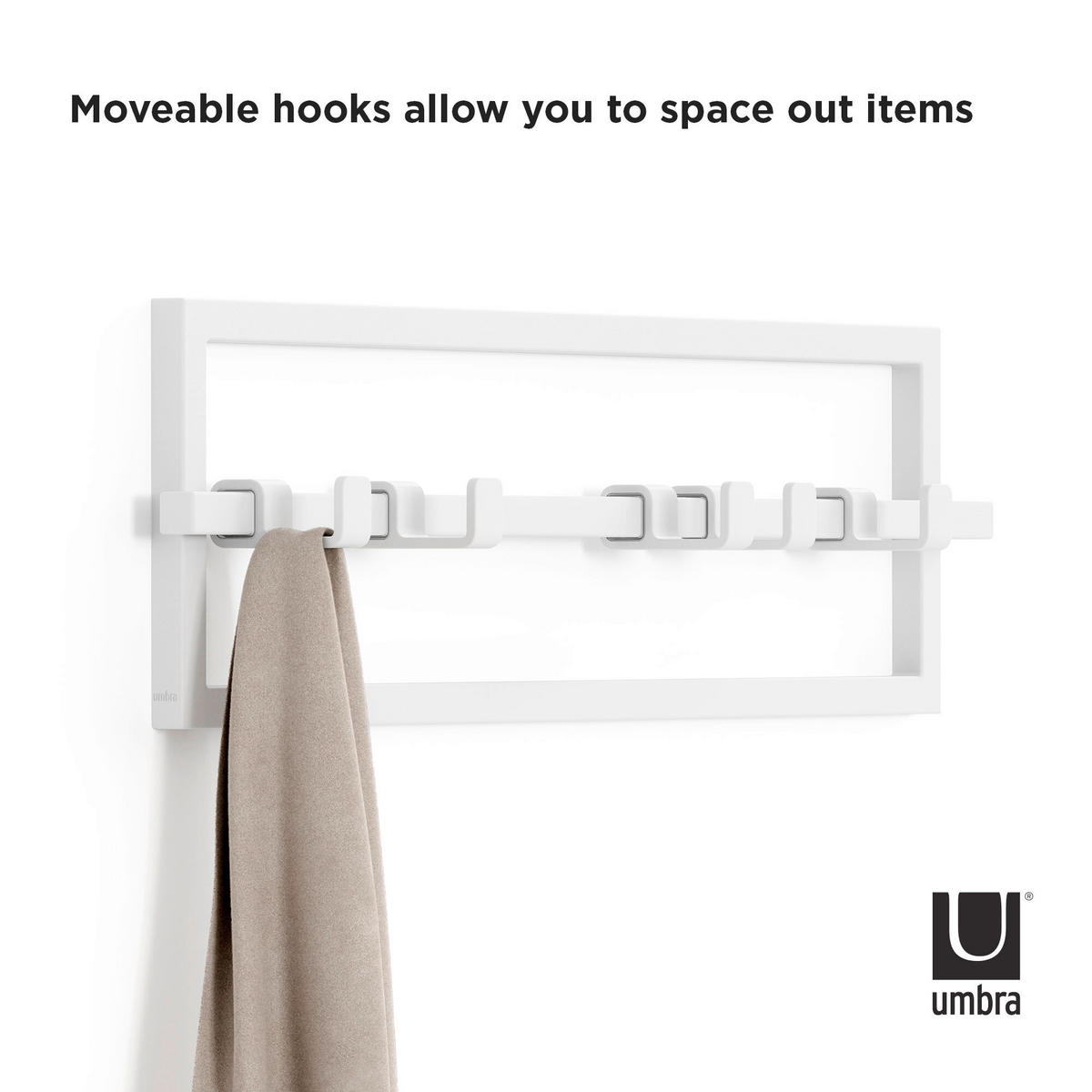 ZIDNI ČIVILUK   bela  metal  - bela, Osnovno, metal (53/15/6cm) - Umbra