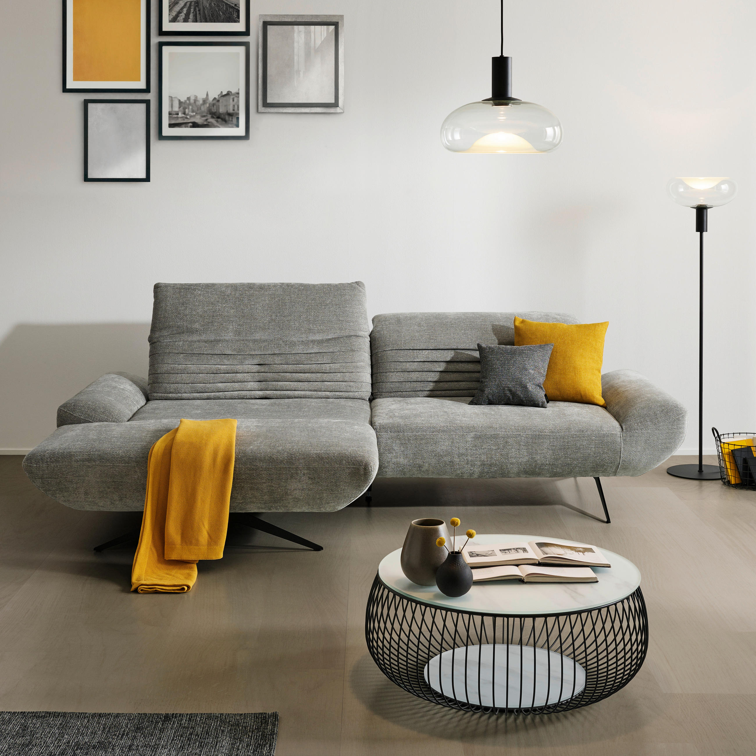 ECKSOFA in Chenille Grau  170-195/280 cm  - Schwarz/Grau, Design, Textil/Metall (170-195/280cm) - Dieter Knoll
