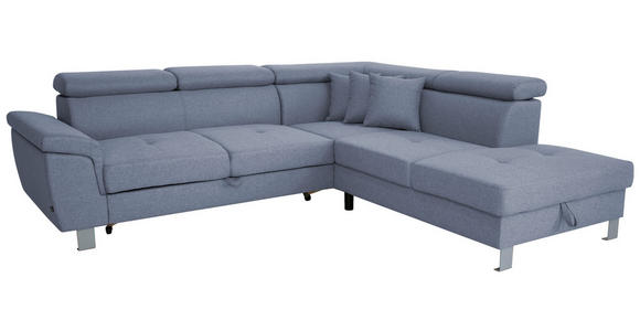 ECKSOFA in Webstoff Blau  - Blau/Silberfarben, Design, Textil/Metall (257/226cm) - Xora