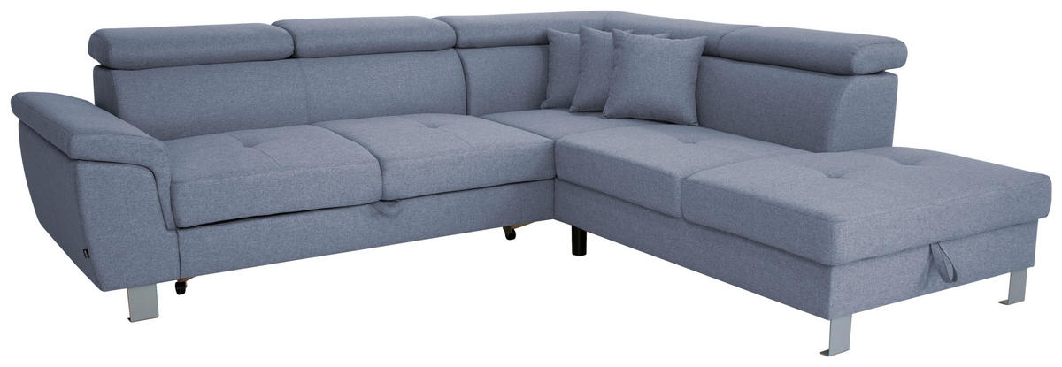 ECKSOFA inkl. Funktionen Blau Webstoff  - Blau/Silberfarben, Design, Textil/Metall (257/226cm) - Xora