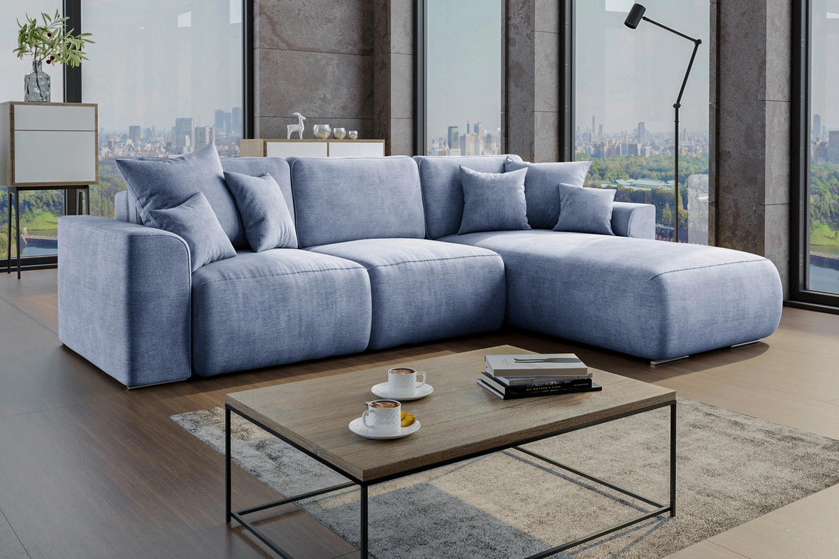 ECKSOFA Hellblau Samt  - Chromfarben/Hellblau, KONVENTIONELL, Kunststoff/Textil (293/195cm) - Carryhome