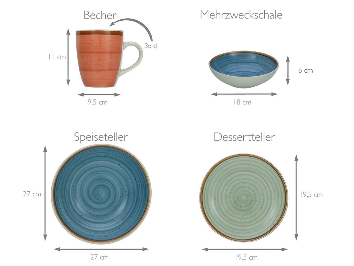 KOMBINOVANÝ SERVIS, 24-dielne, kamenina - viacfarebná, Konventionell, keramika - Creatable