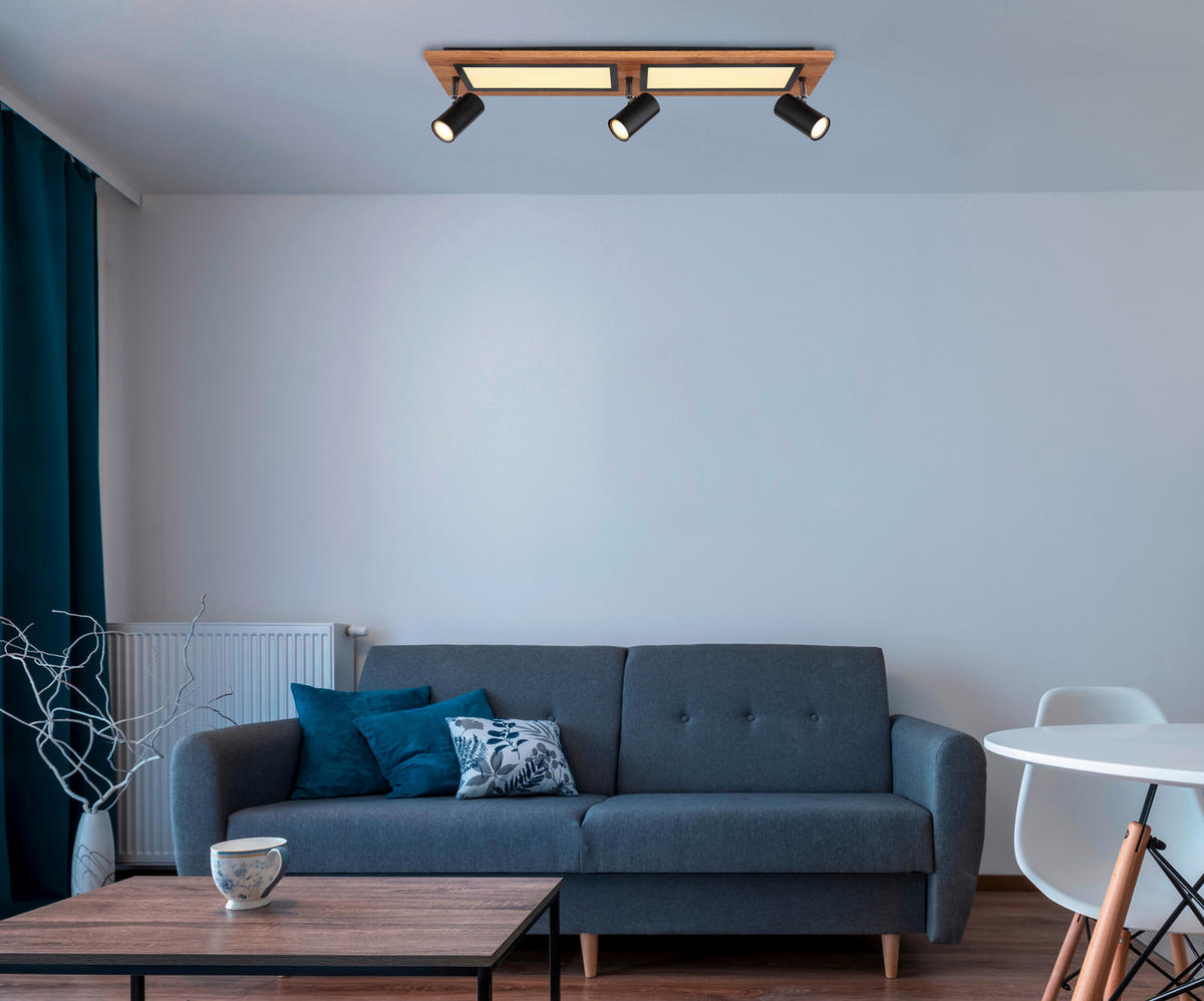 LED SVJETILJKA STROPNA  - prirodne boje/crna, Design, drvni materijal/metal (80/20/18cm) - Globo