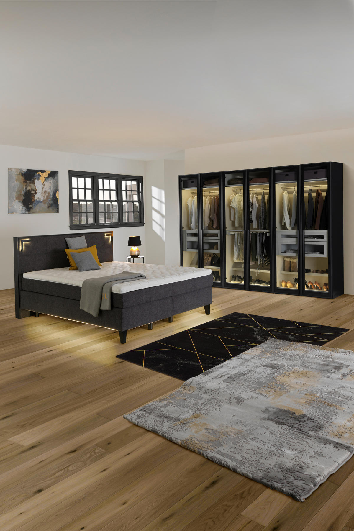 DREHTÜRENSCHRANK  in Schwarz  - Silberfarben/Schwarz, Design, Glas/Holzwerkstoff (303/220/59cm) - Jutzler