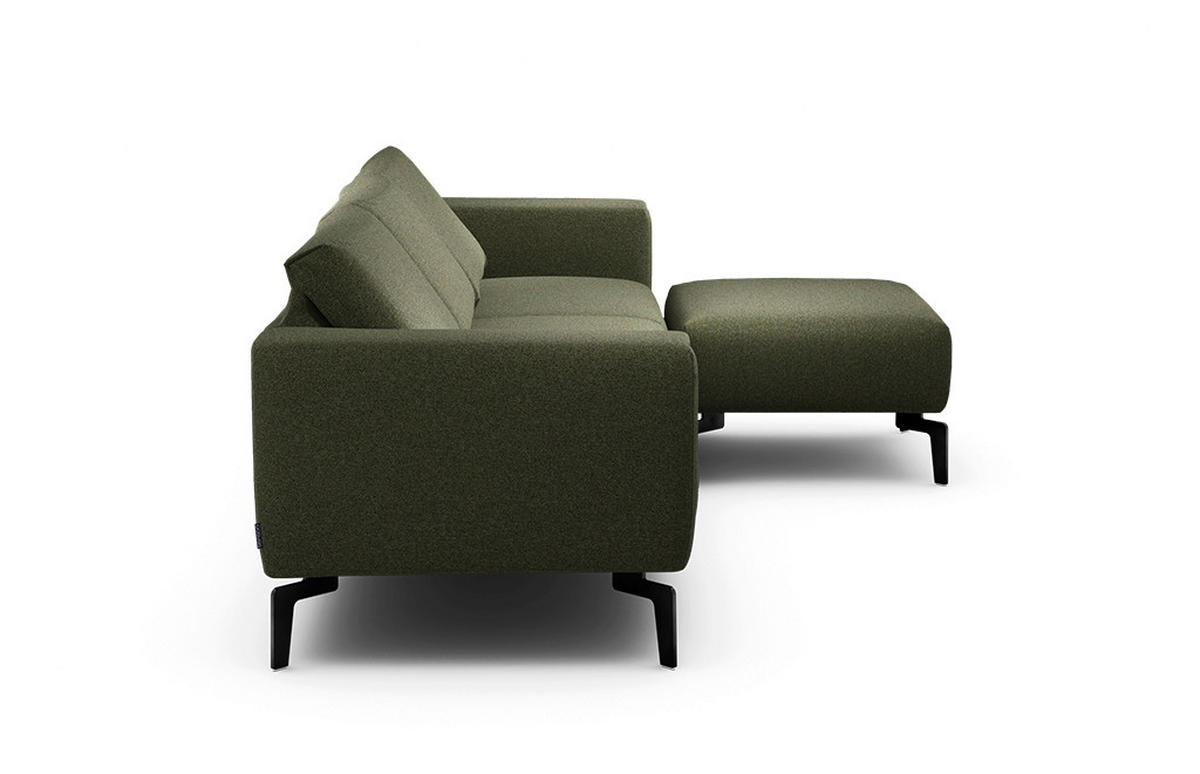 Dreisitzer inkl. Hocker Chenille Waldgrün  - Waldgrün/Schwarz, Design, Textil/Metall (250/86/86-94cm) - SENSOO