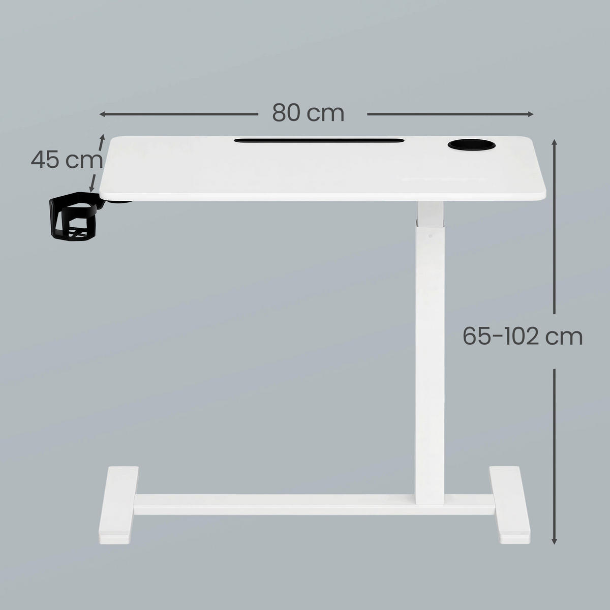 LAPTOPTISCH 80/45/65-102 cm Weiß höhenverstellbar, Kabeldurchlass, Getränkehalter  - Weiß, Basics, Holzwerkstoff/Kunststoff (80/45/65-102cm) - Boxxx