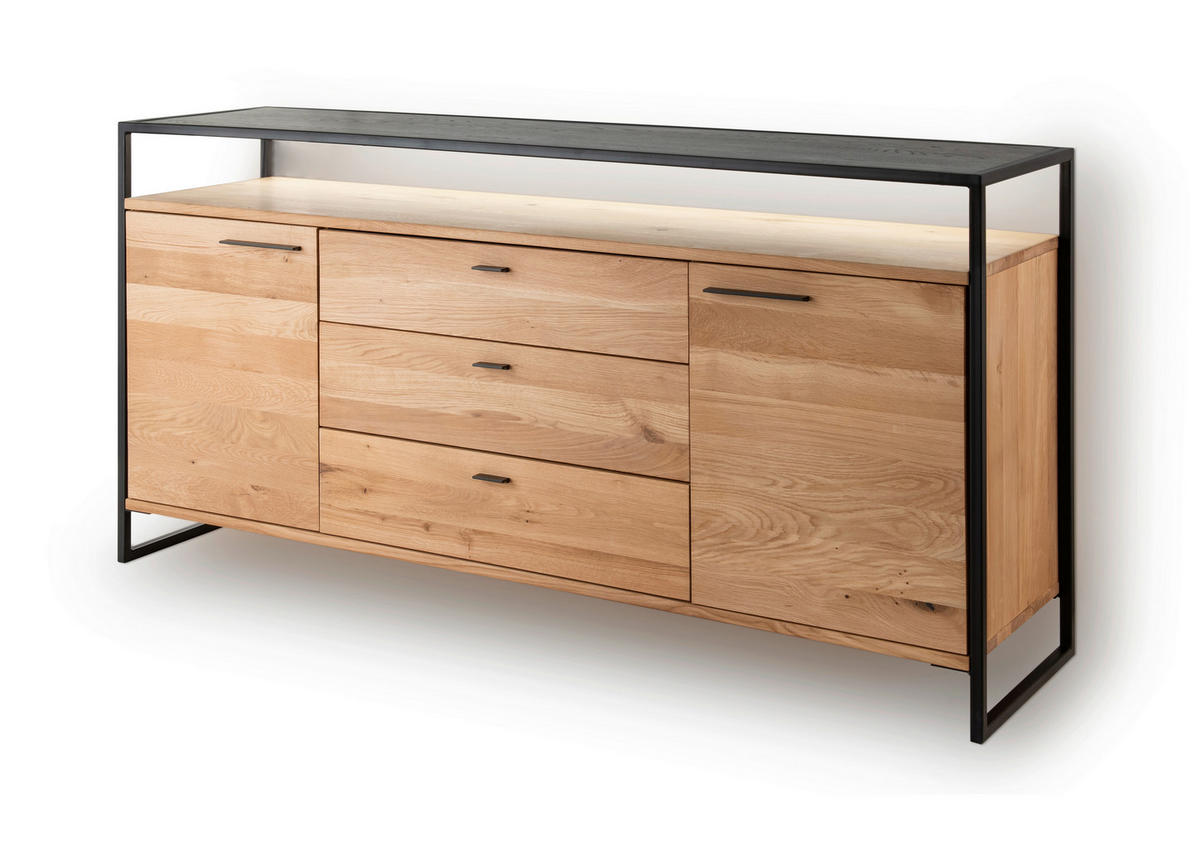 SIDEBOARD  169/83/44 cm 3 Schublade(n)  - Eichefarben/Schwarz, Design, Holz/Metall (169/83/44cm) - Linea Natura