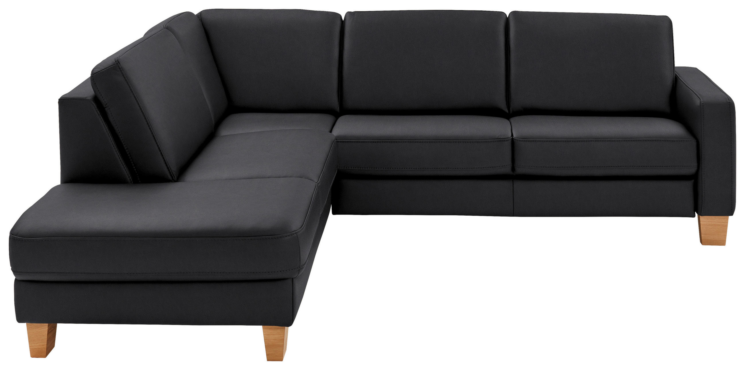 ECKSOFA in Echtleder Anthrazit  - Eiche Bianco/Anthrazit, Konventionell, Leder/Holz (235/257cm) - Valdera