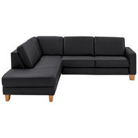 ECKSOFA in Echtleder Anthrazit  - Eiche Bianco/Anthrazit, Konventionell, Leder/Holz (235/257cm) - Valdera