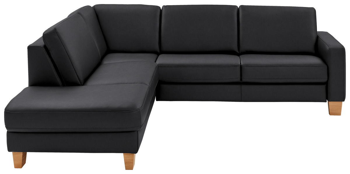 ECKSOFA in Echtleder Anthrazit  - Eiche Bianco/Anthrazit, Konventionell, Leder/Holz (235/257cm) - Valdera