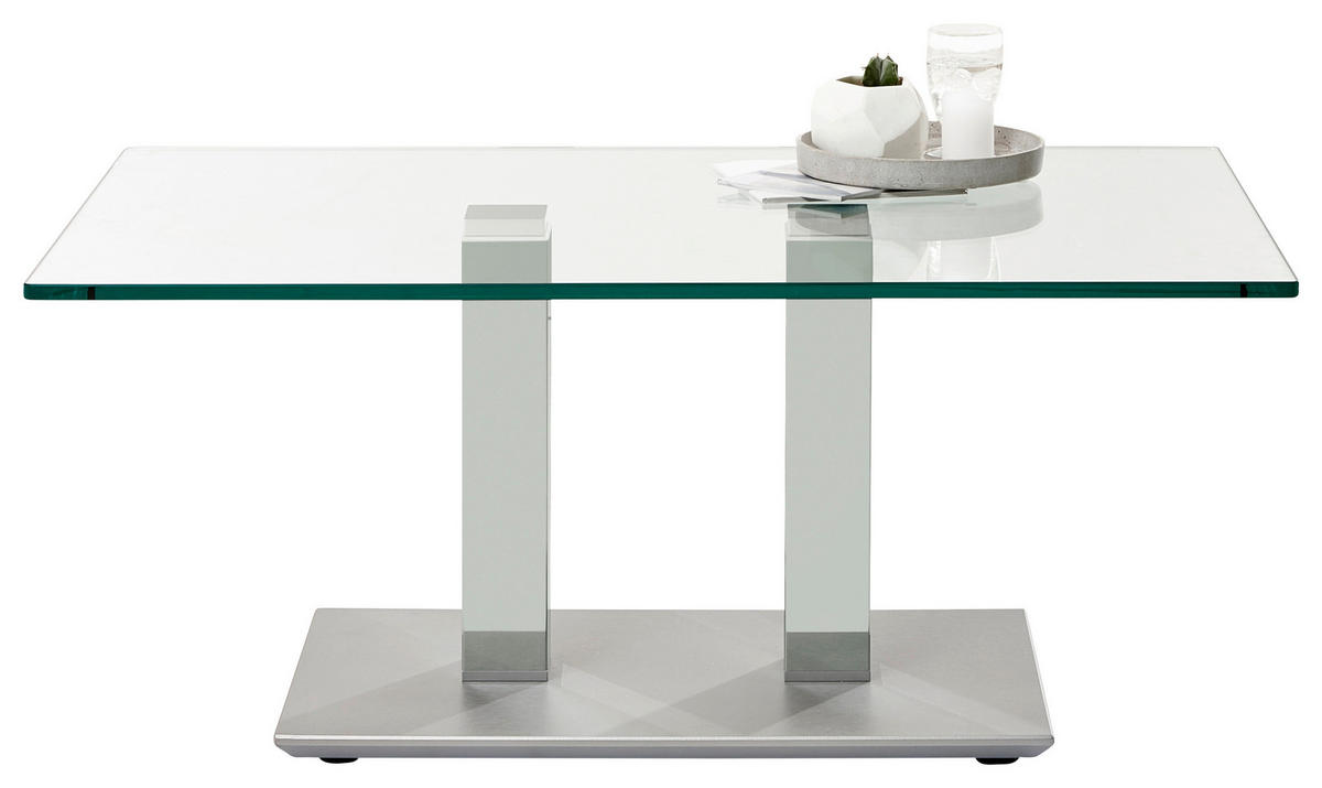 COUCHTISCH Metall, Glas 110/70/46-65 cm  - Weiss/Edelstahlfarben, Design, Glas/Kunststoff (110/70/46-65cm)