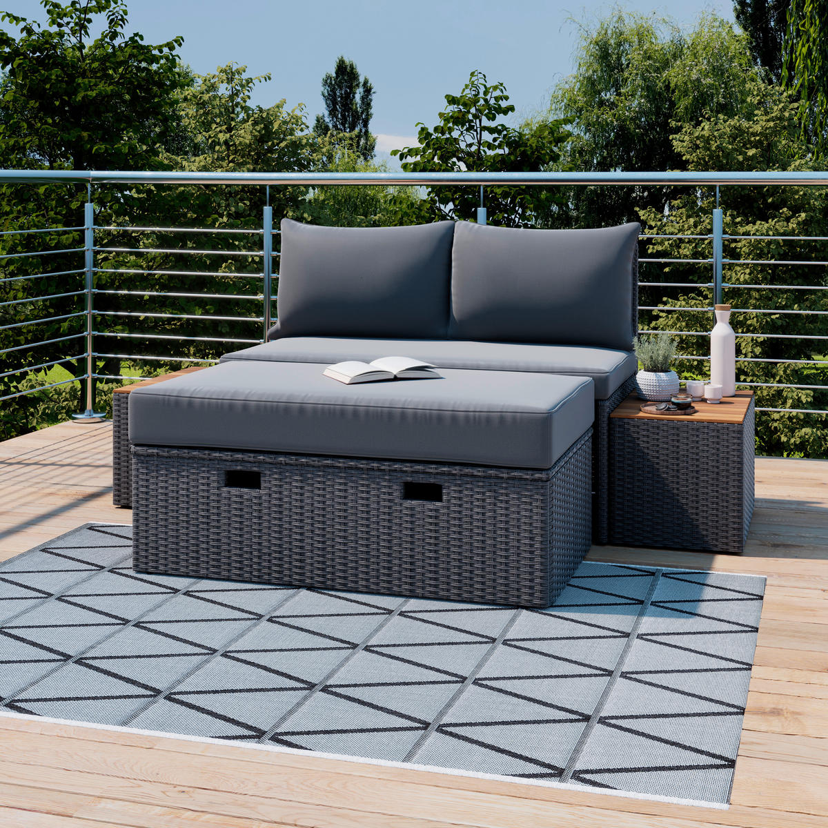 LOUNGEGARNITUR   113/72/62,5 cm Akazie massiv Eisen  - Dunkelgrau/Grau, MODERN, Holz/Kunststoff (113/72/62,5cm) - Ambia Garden