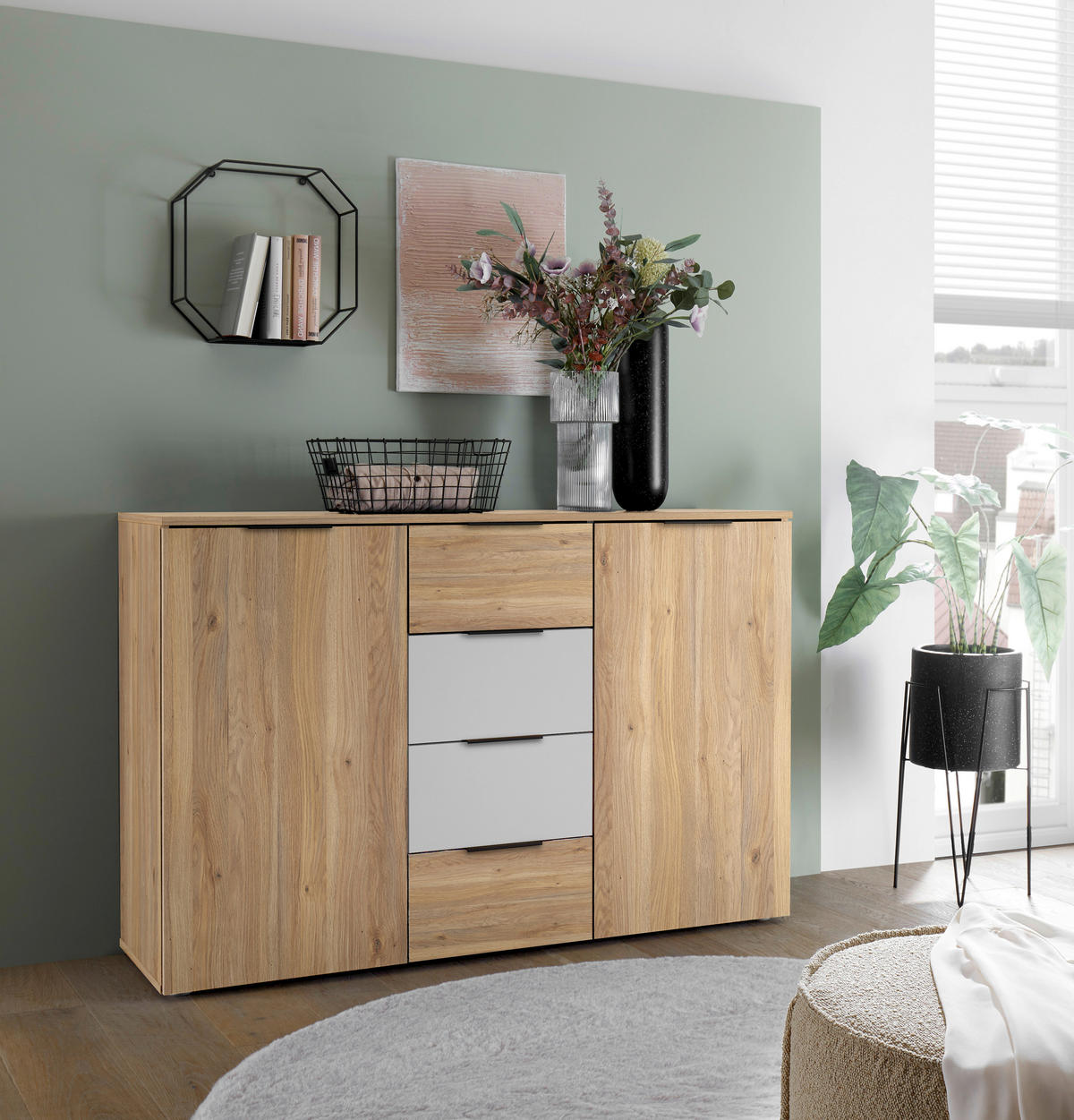 SIDEBOARD 135/89/40 cm  in Weiss, Eichefarben  - Weiss/Eichefarben, Konventionell, Holzwerkstoff/Kunststoff (135/89/40cm) - Carryhome