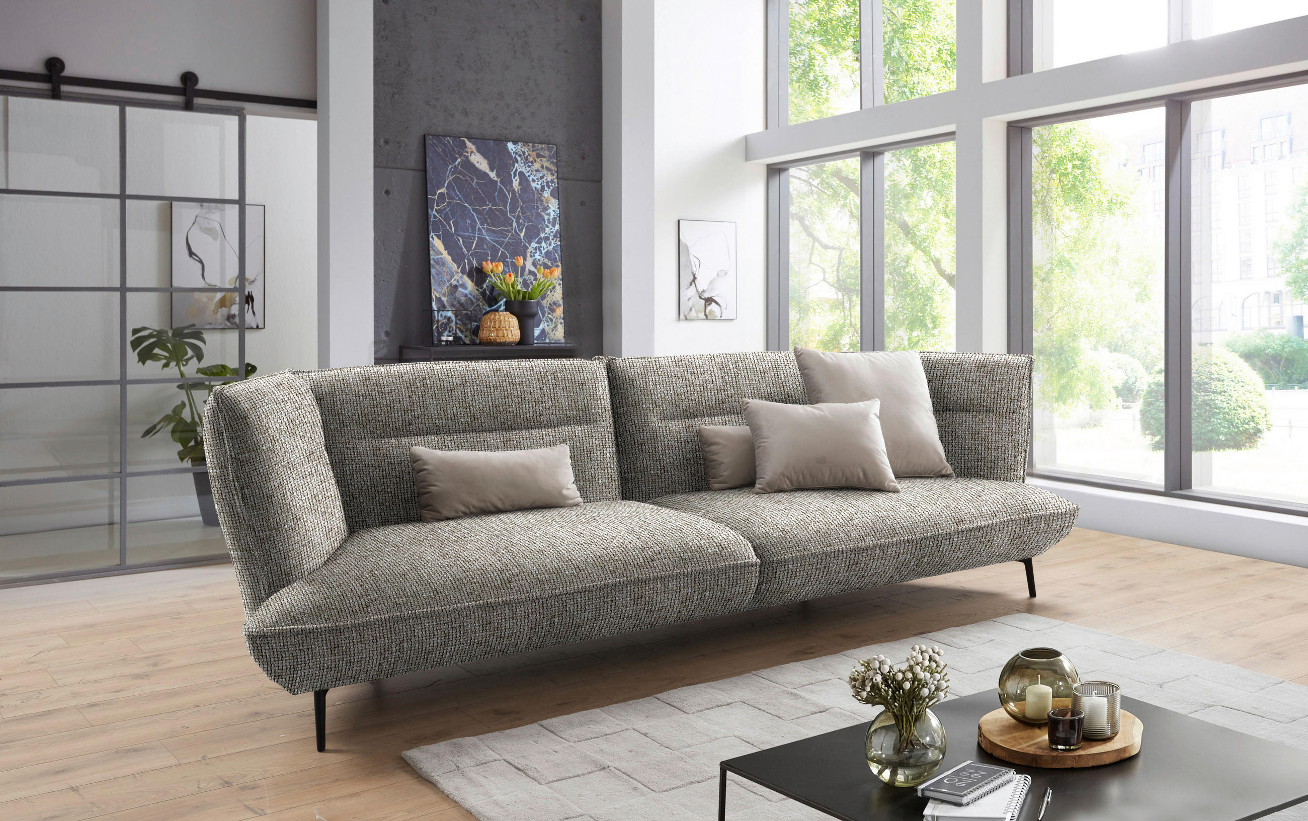 MEGASOFA in Flachgewebe Braun  - Schwarz/Braun, Design, Holzwerkstoff/Textil (339/92/99cm) - Moderano