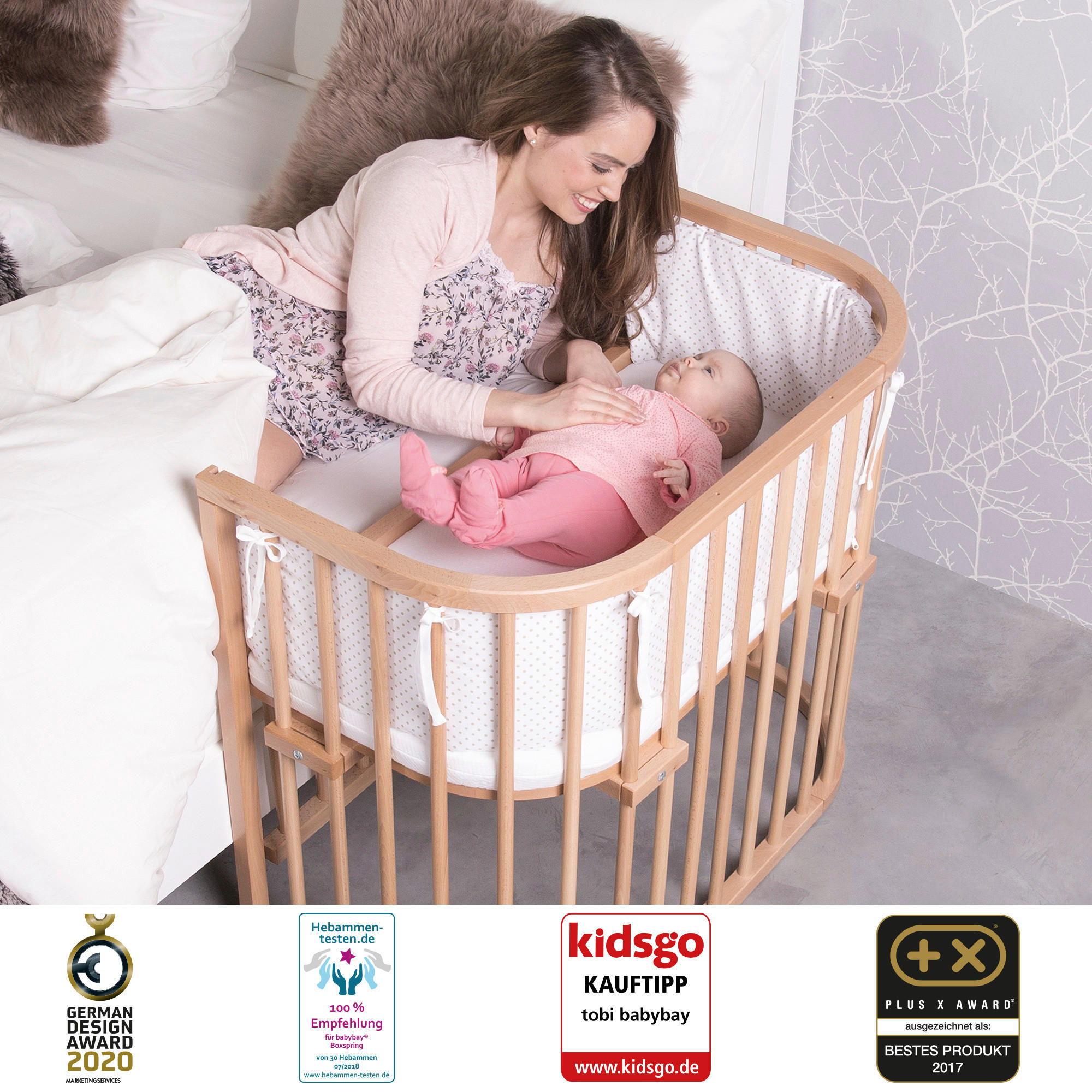 BEISTELLBETT Maxi Comfort Plus  - Buchefarben, Basics, Holz (56,5/79/96cm) - Babybay
