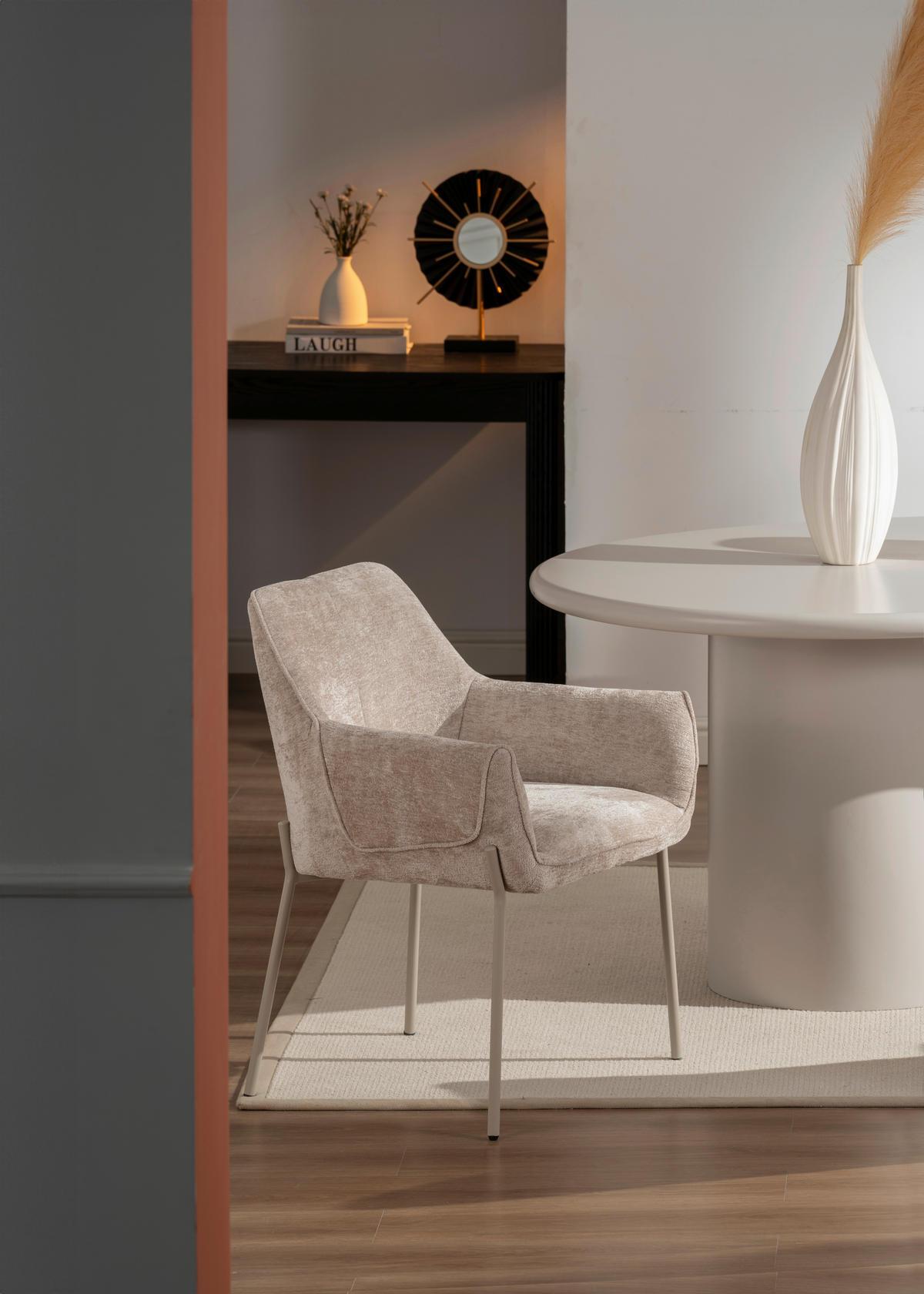 ARMLEHNSTUHL  in Eisen Chenille  - Beige, MODERN, Holz/Textil (62/83/62cm) - MID.YOU