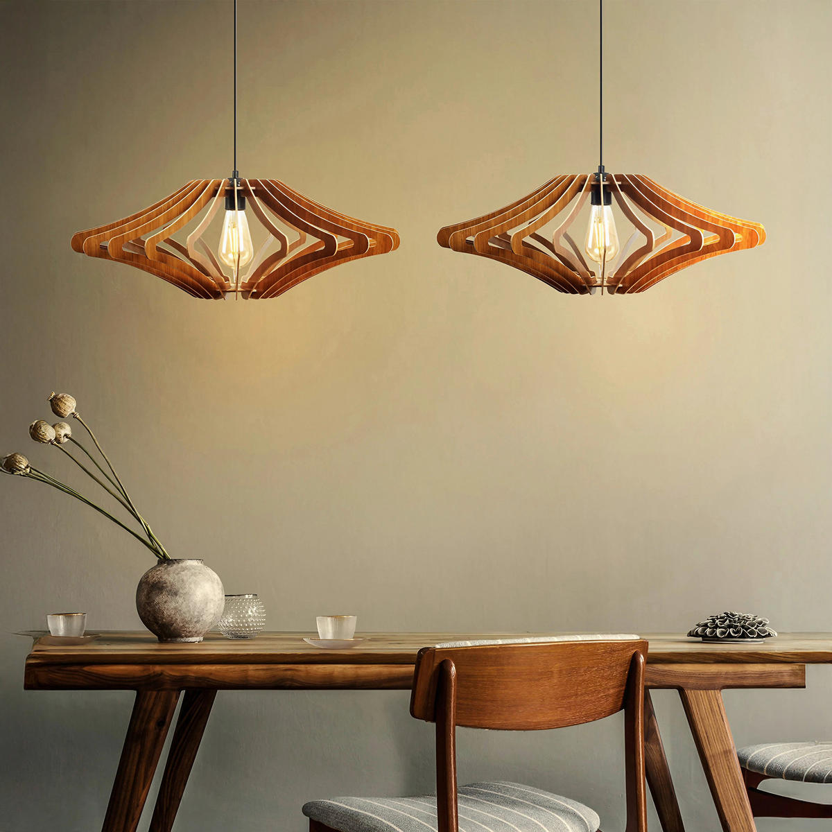 HÄNGELEUCHTE 47/55 cm   - Beige, Design, Holzwerkstoff (47/55cm) - P & B
